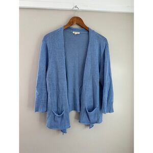Eileen Fisher Cardigan Womens XL Blue EUC 100% Hemp Open Front‎ Knit Pockets